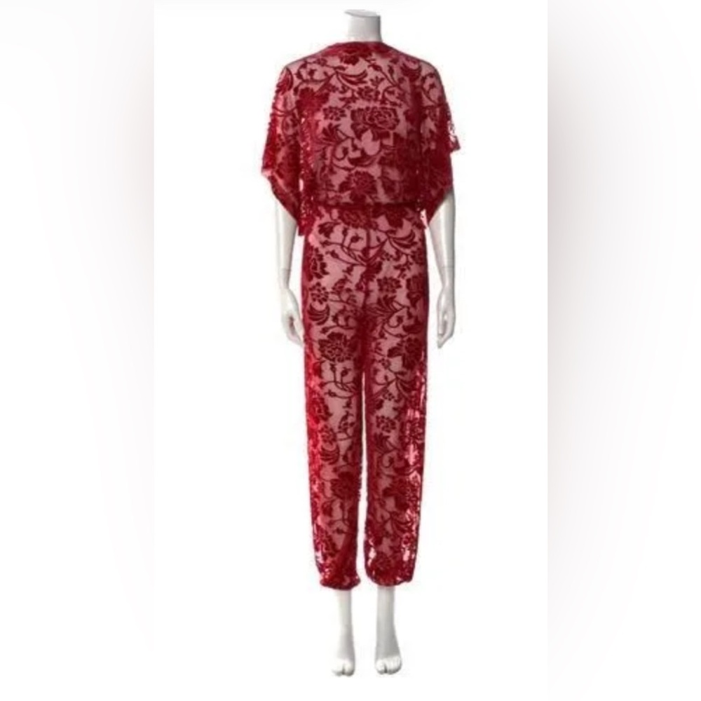 Norma Kamali Red Sheer Floral jumpsuit